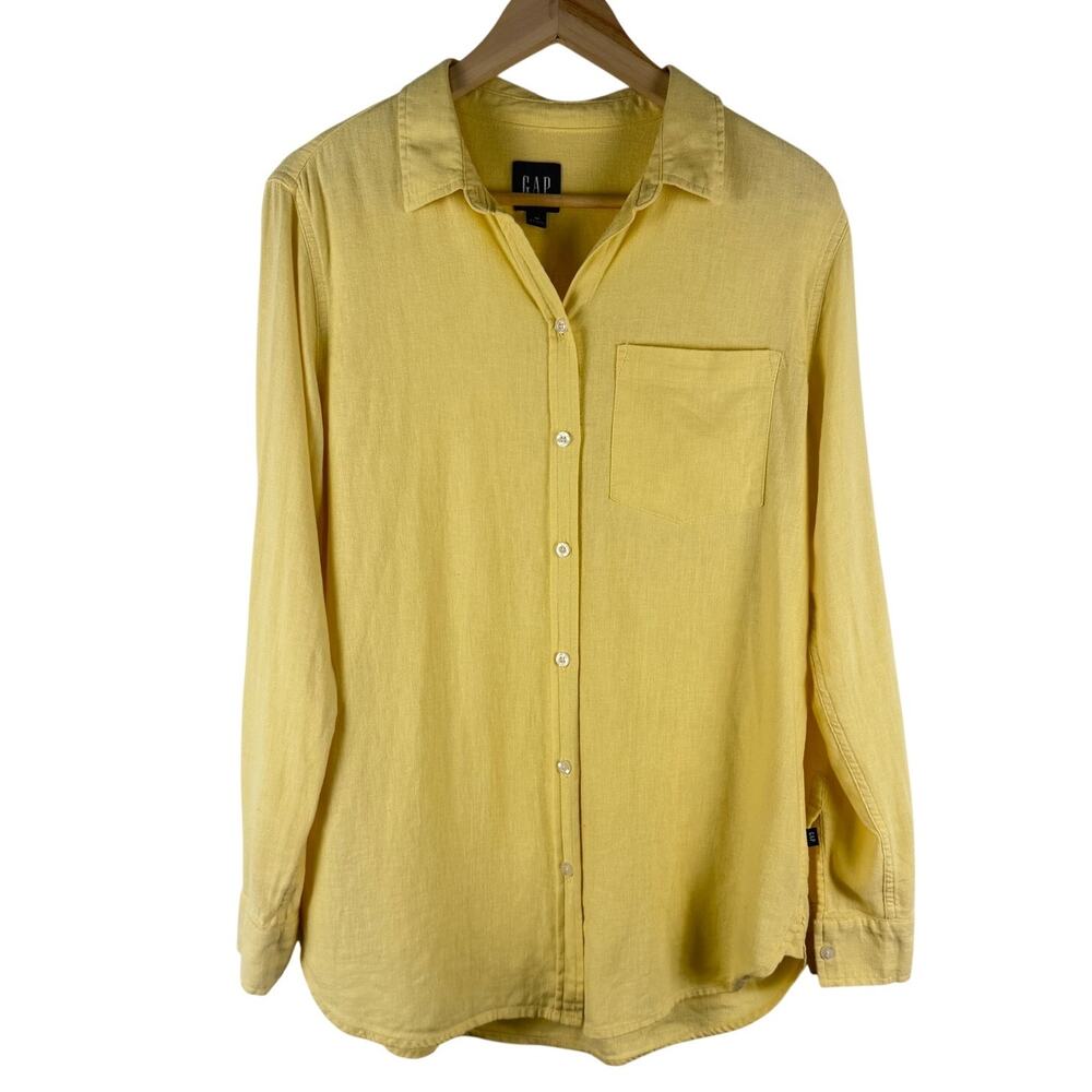 Gap Women's Medium Yellow Linen Blend Collared Button Down Shirt Lightweight
